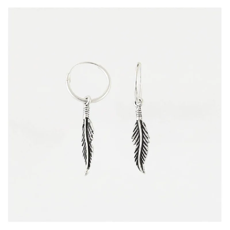 women’s vintage hoop earrings-Kingsley Ryan Sterling Silver Dangly Feather Hoops