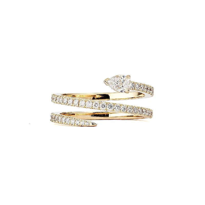 women’s silver engagement rings-Drop Spin 18K Gold Ring w. Diamonds