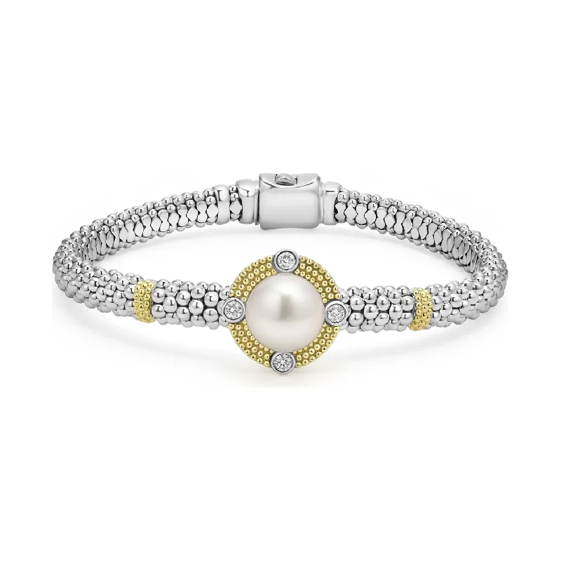 women’s handmade bracelets-Lagos 18K and Sterling Silver Luna Lux Pearl & Diamond Bracelet