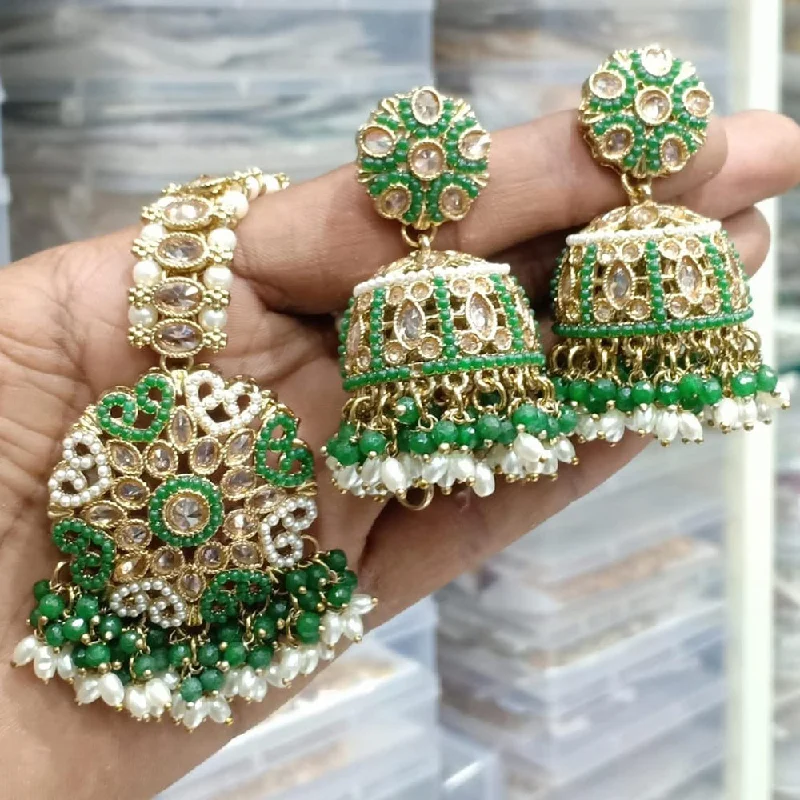 women’s handmade earrings-Manisha Jewellery Gold Plated Crystal Stone And Pearls Jhumki With Maangtikka