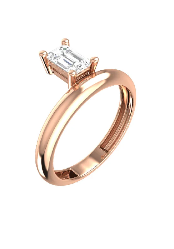 women’s heart rings-Floating Emerald 18K Rosegold Ring w. Lab-Grown Diamond