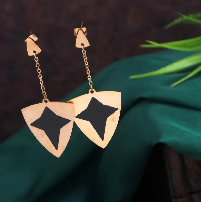 women’s elegant gold earrings-Tarohi JewelsStainless Steel Rosegold Plated Shield Shaped Earring-STNER 2709