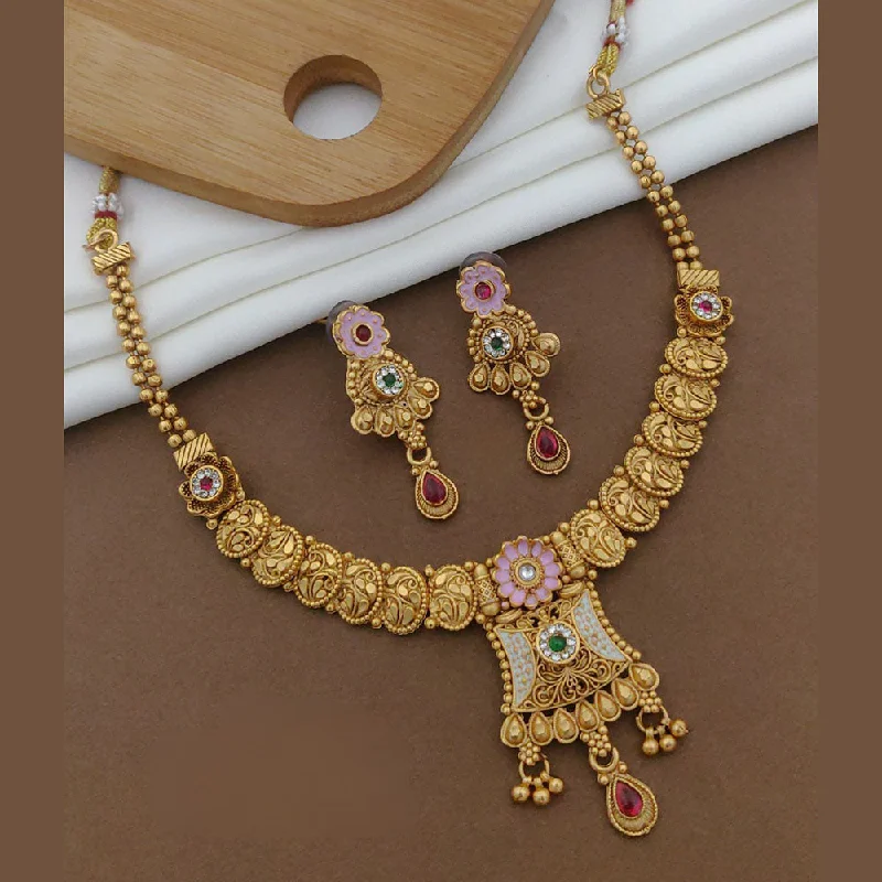 women’s gold-plated necklaces-FS Collection Gold Plated Pota Stone Necklace Set