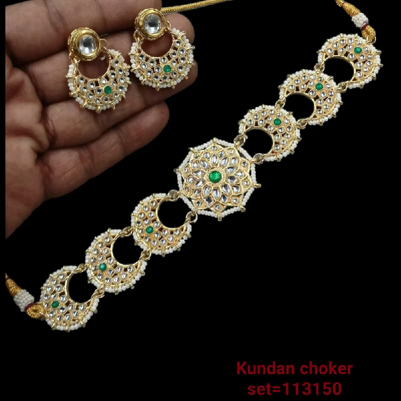 women’s layered silver necklaces-Padmawati Bangles Gold Plated Kundan Stone Choker Necklace Set