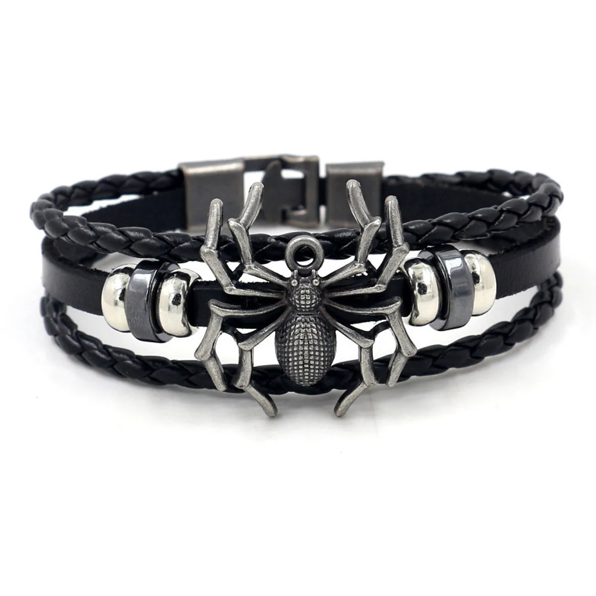 women’s statement bracelets-Fashion Men'S Bracelet Retro Alloy Spider  Braided Leather Bracelet Wholesale Nihaojewelry