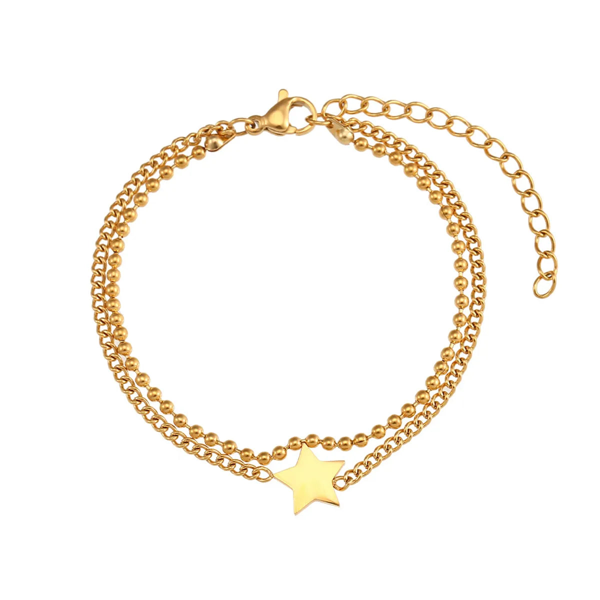 Beads Twisted Chain Double-Layer Five-Pointed Star Bracelet-Gold