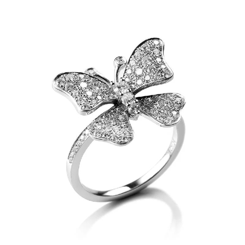 women’s personalized rings-Fairytale Large Butterfly 18K Gold, Rosegold or Whitegold Ring w. Diamonds