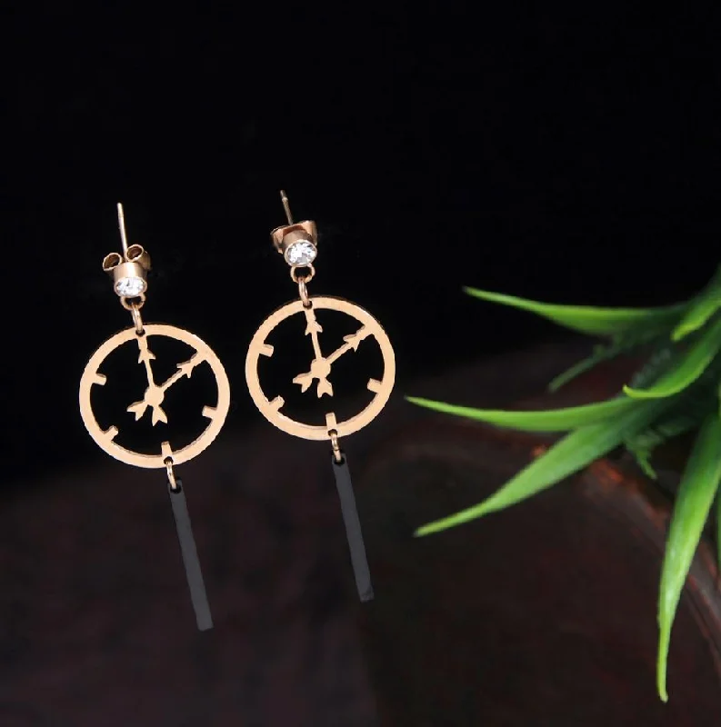 women’s minimalist earrings-Tarohi Jewels Stainless Steel Rosegold Plated Clock Designed Earring- STNER 2728