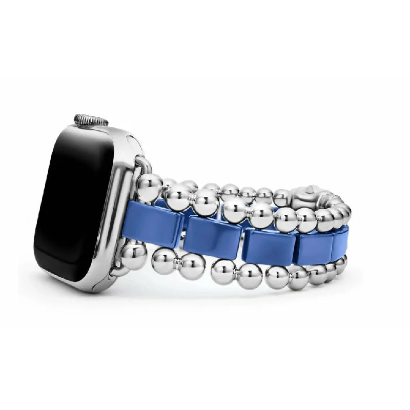 women’s stylish bangles-Lagos Stainless Steel and Ultramarine Ceramic Smart Caviar Watch Bracelet 38-40mm