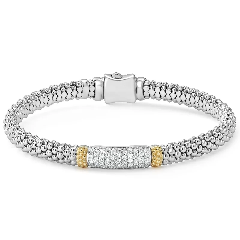 women’s adjustable bangles-Lagos Sterling Silver and 18K YG Caviar Lux Diamond Bar Bracelet