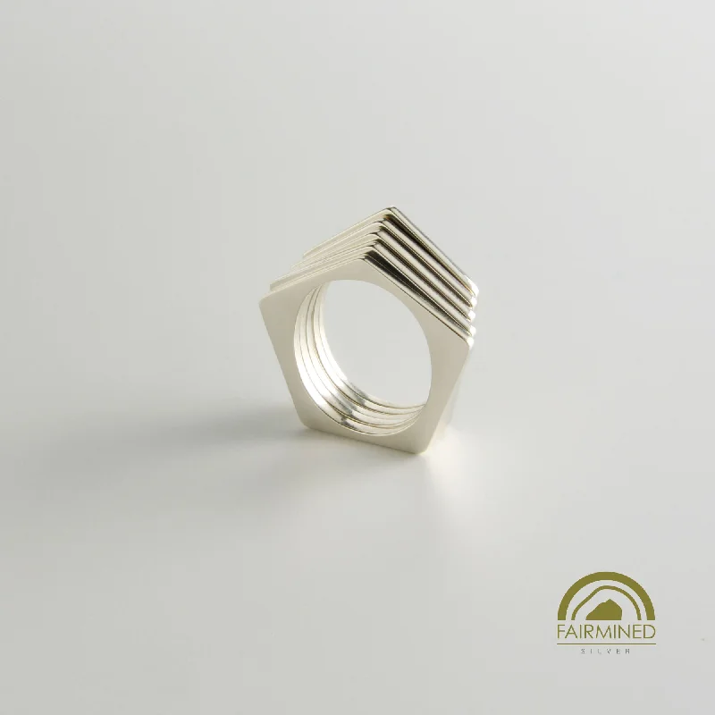 women’s platinum rings-Minrl | Random Polygons Five Hexagons Silver Rings