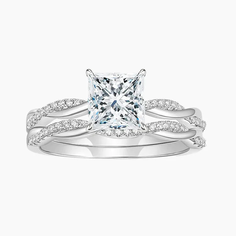 women’s ethical engagement rings-925 Silver Princess Cut Cubic Zirconia Wedding Ring Set