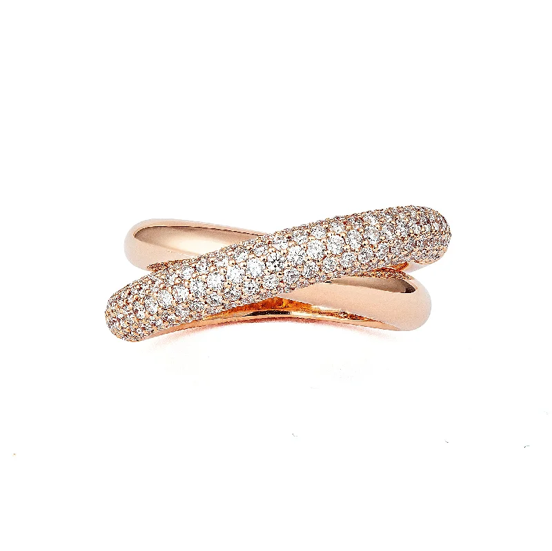 women’s adjustable silver rings-Infinity Loop Medium Half Pavé 18K Rosegold Ring w. Diamonds