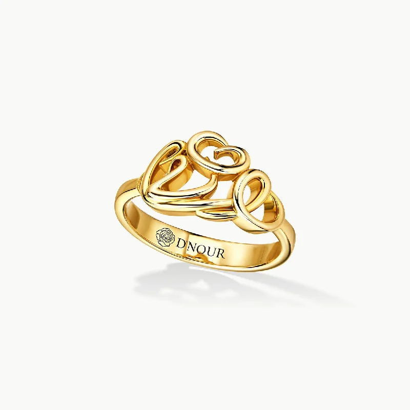 women’s adjustable silver rings-Allusia Love Detailed 18K Gold Ring