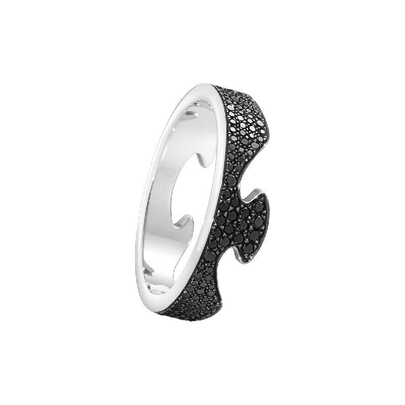 women’s custom diamond rings-Fusion End Black 18K White Gold Ring w. Diamonds