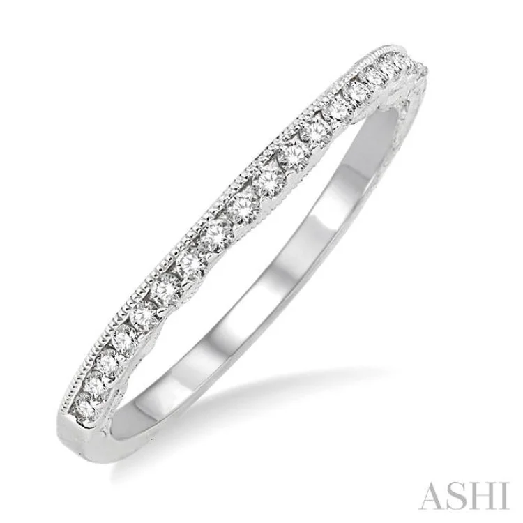 women’s boho rings-1/5 Ctw Round Cut Diamond Wedding Band in 14K White Gold