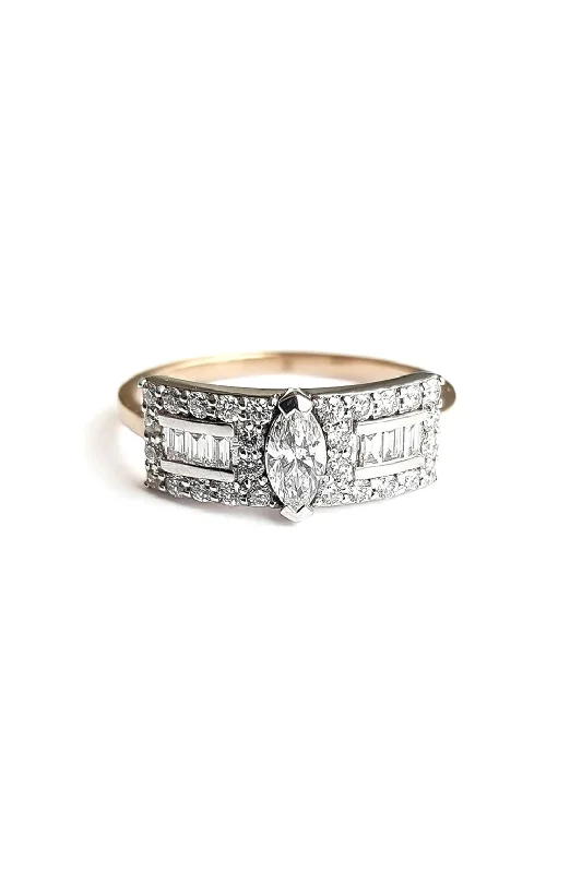 women’s cocktail rings-Second Wife Big Marquise 18K Rosegold & Whitegold Ring w. Diamonds