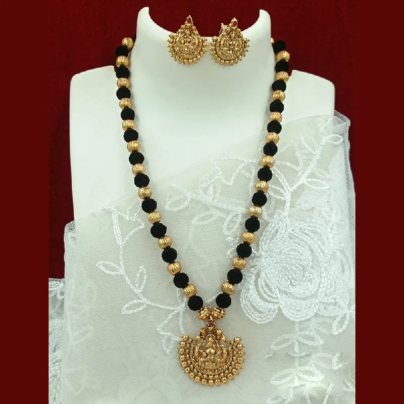 women’s gold pendant necklaces-Joyful Jewel Art Matte Gold Plated Temple Necklace Set