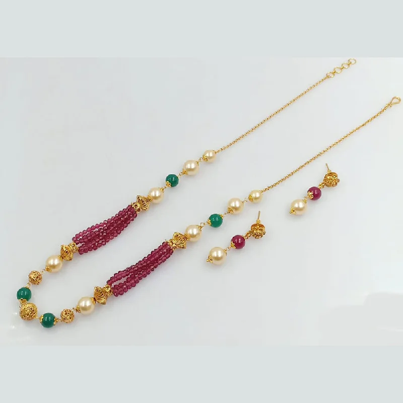 women’s long necklaces-Manisha Jewellery Gold Plated Pearl And Beads Necklace Set