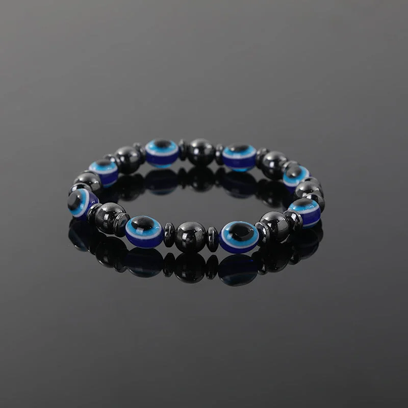 round Bead Mixed with Flat Beads Blue Eye Bead Bracelet