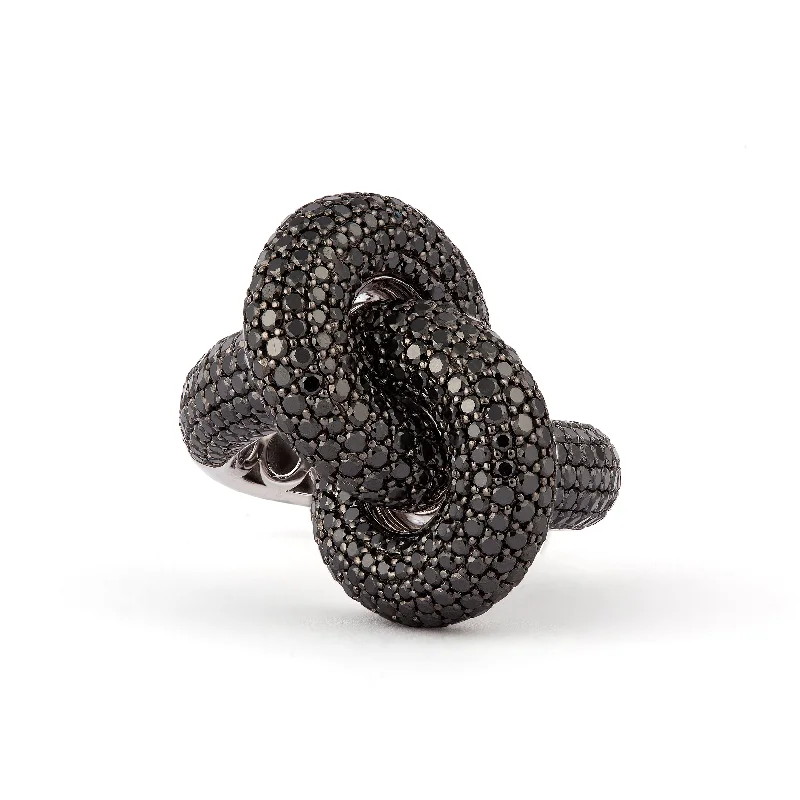 women’s bold rings-Legacy Knot Big (Fat) 18K Whitegold Ring w. Black Diamonds