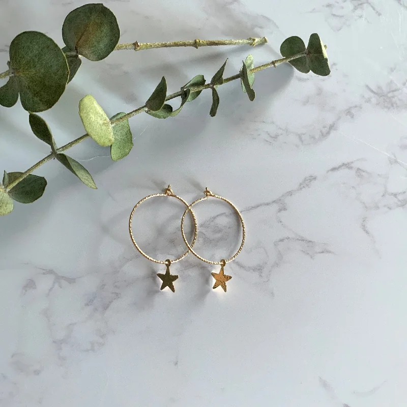 women’s opal earrings-Gold Star Hoops