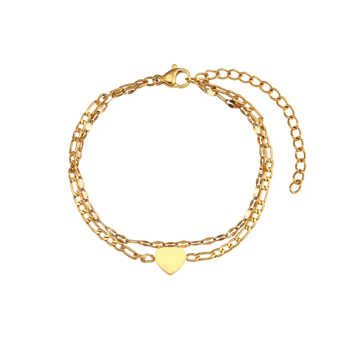 Lip Chain Figaro Chain Double-Layer Peach Heart Bracelet-Gold