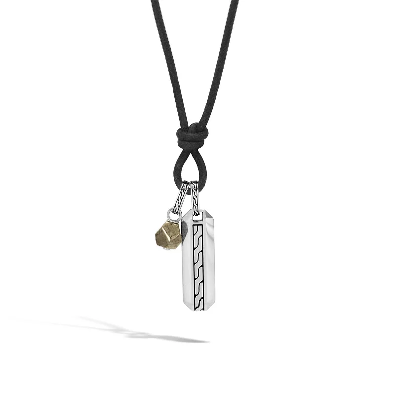 women’s long chain necklaces-Asli Classic Chain Link Silver Amulet Pendant Necklace with Pyrite Bead