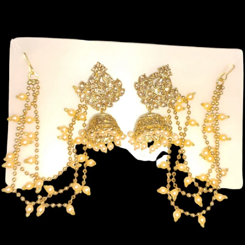 women’s statement earrings-Abhinandan Gold Plated Crystal Stone Jhumki With Kan Chain