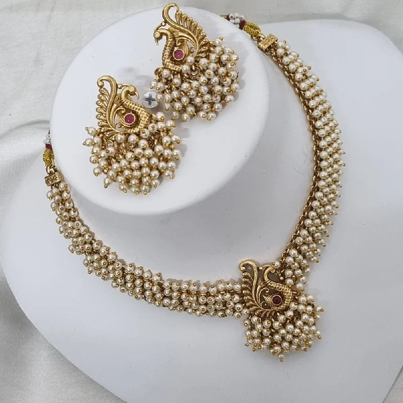 women’s designer necklaces-Lucentarts Jewellery Gold Plated Pota Stone And Pearl Necklace Set