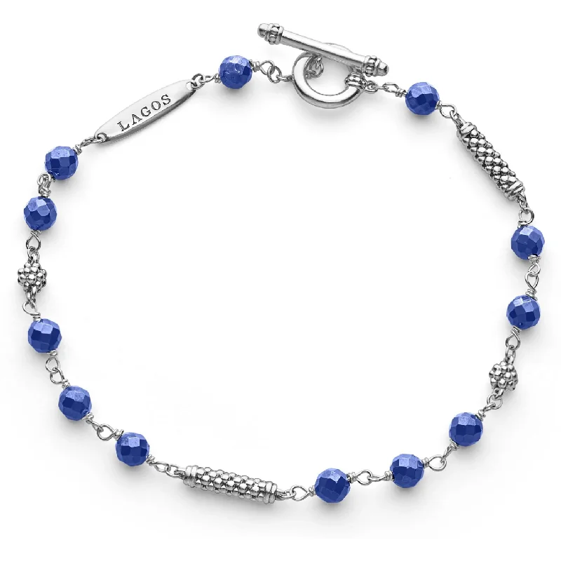 women’s designer bracelets-Lagos Sterling Silver Ultramarine Beaded Bracelet