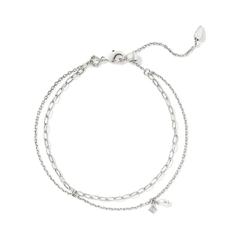 women’s stacked bangles-Kendra Scott Eve Silver Multi Strand Bracelet in White Pearl