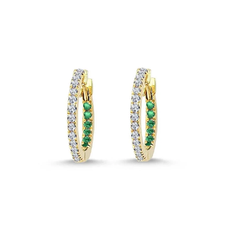 women’s minimalist stud earrings-GFG Jewellery Claire Diamond and Emerald Huggie Hoops - 18ct Gold