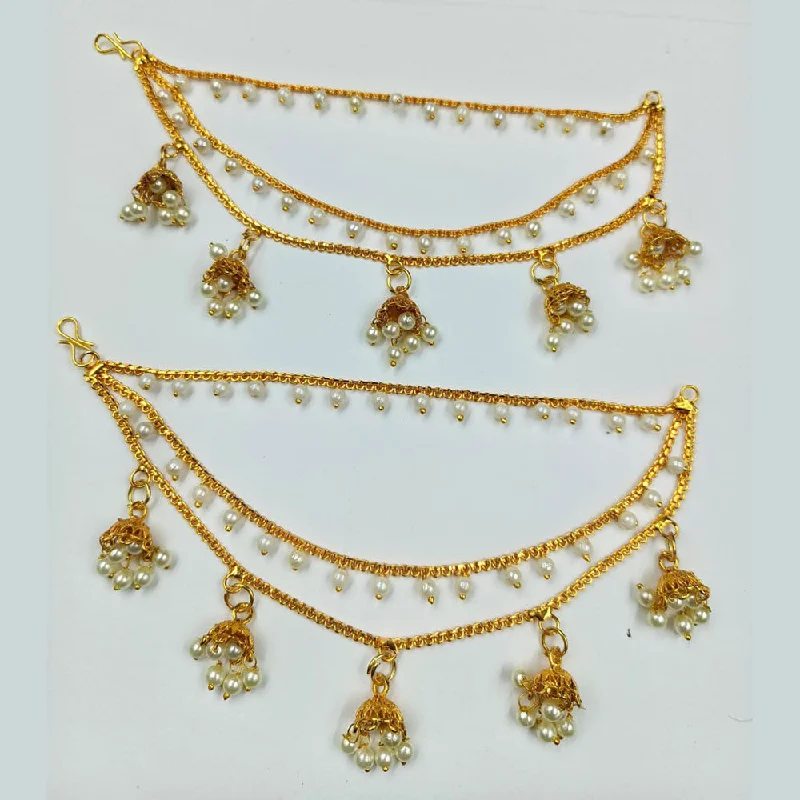 women’s emerald earrings-Manisha Jewellery Gold Plated Pearls Kanchain