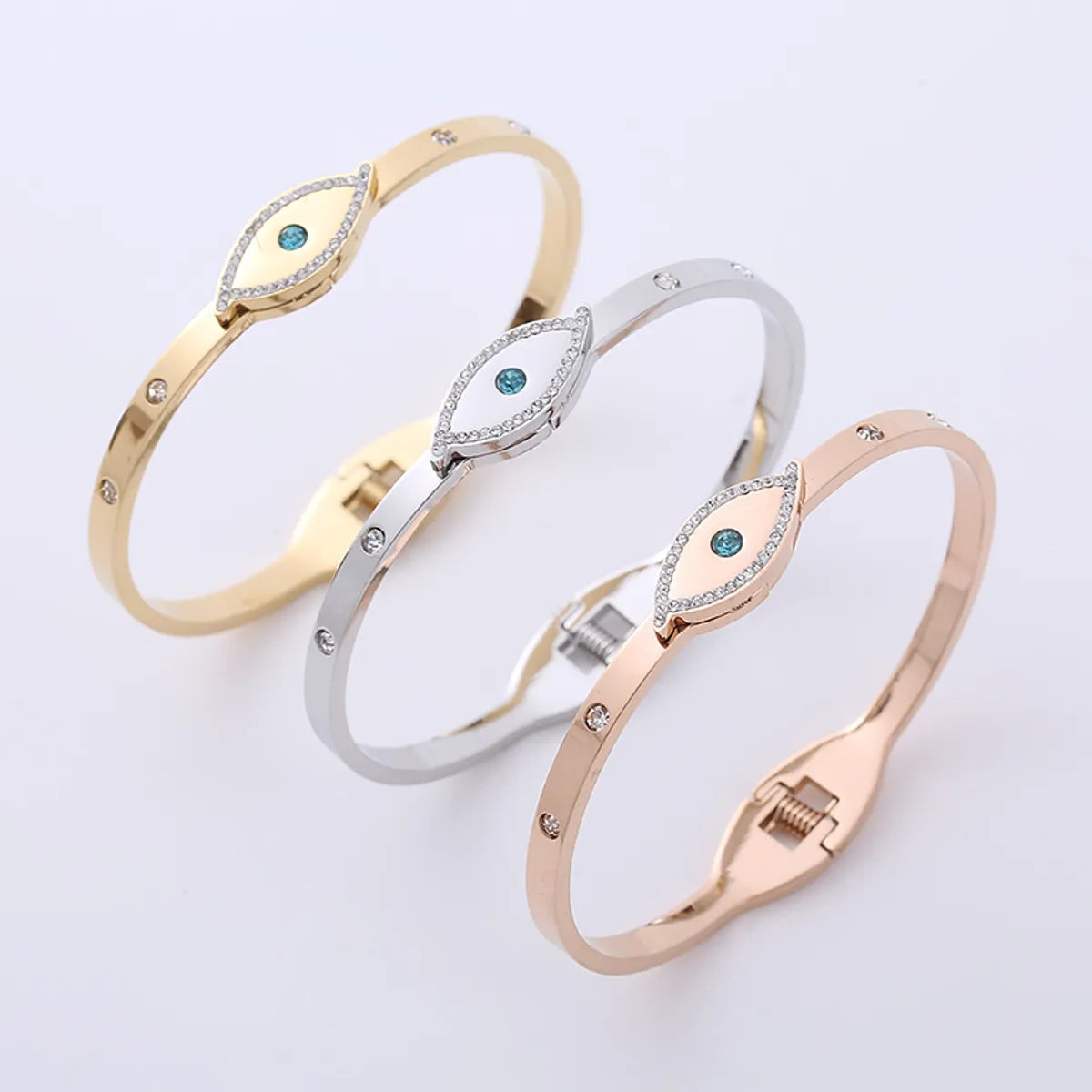 women’s open cuff bracelets-304 Stainless Steel 18K Gold Plated Rose Gold Plated Casual Elegant Plating Inlay Eye Rhinestones Bangle