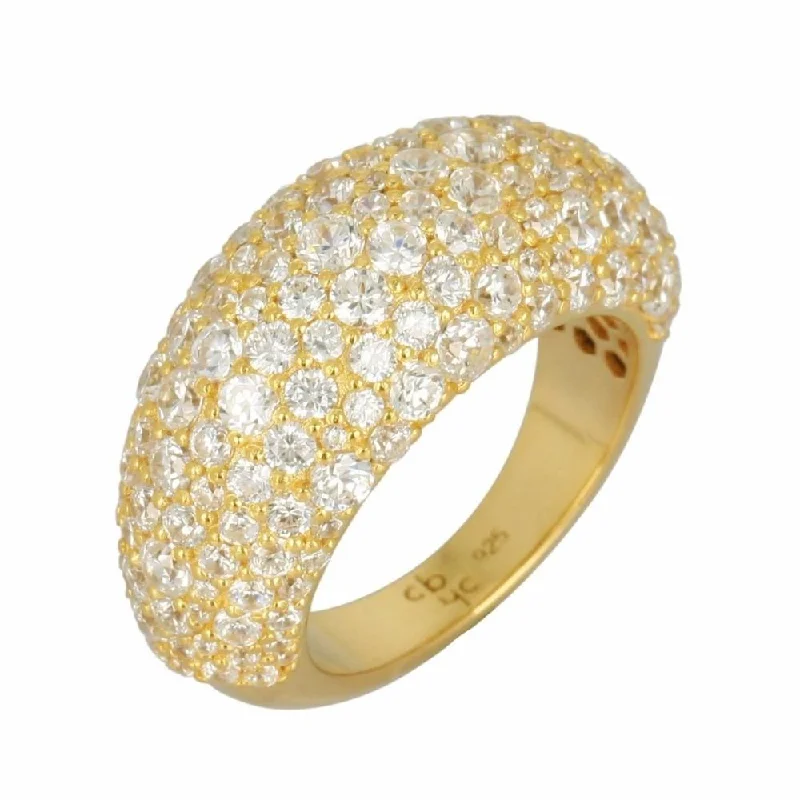 women’s multi-stone rings-Pebble Gold Plated Ring w. Zirconia