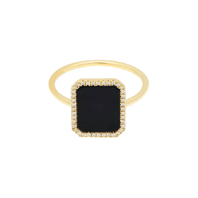 women’s multi-stone rings-Bague Semi Precious 18K Gold Ring w. Agate & Diamonds