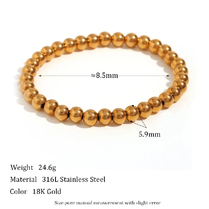 Elastic Bead Bracelet-Gold-6mm