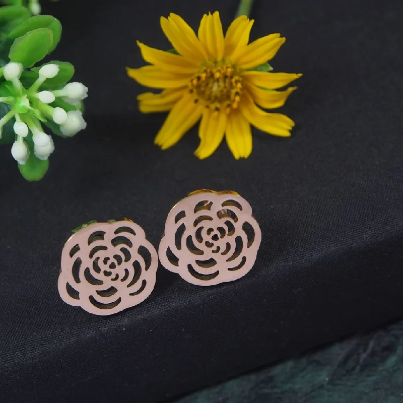 women’s hoop and stud earrings-Tarohi JewelsStainless Steel Rosegold Plated Floral Stud Earring-STNER 2848