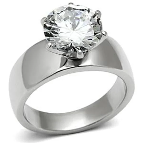 women’s simple engagement rings-Wide Band Solitaire CZ Womens Stainless Steel Wedding Ring