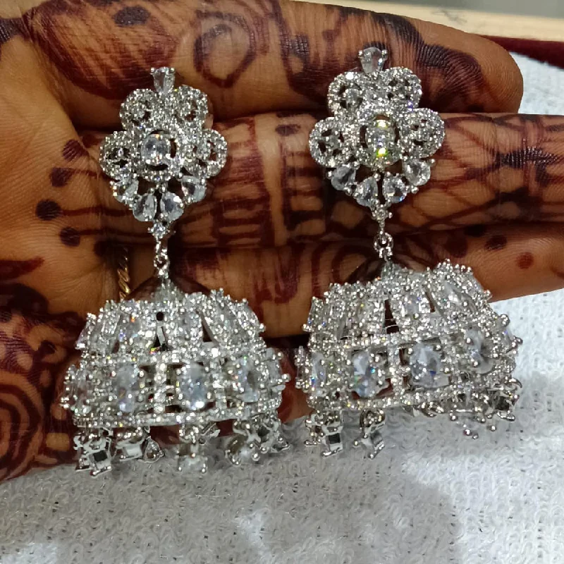 women’s wedding earrings-Kavita Art Silver Plated American Diamond Jhumki