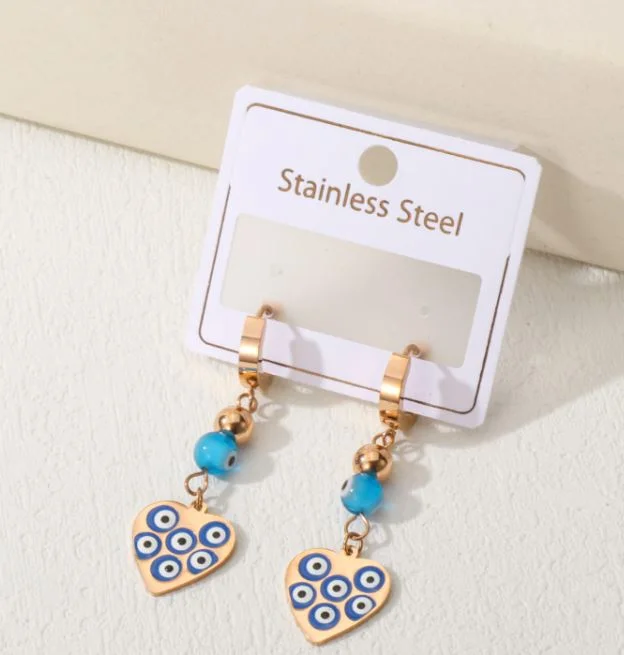 women’s birthday gift earrings-Tarohi Jewels Stainless Steel Evil Eye Heart Shape Hoops Earring - STNER 5059