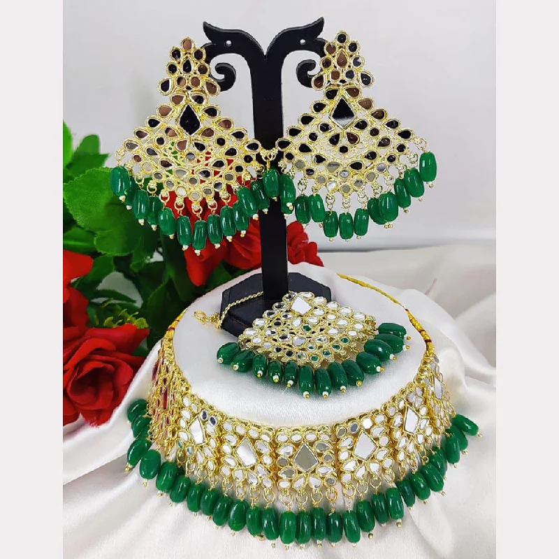 women’s ethnic necklaces-Manisha Jewellery Gold Plated Mirror & Beads Necklace Set