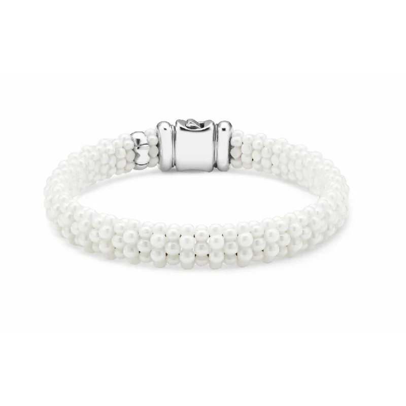 women’s layered bracelets-Lagos Sterling Silver White Caviar 9mm Ceramic Bracelet