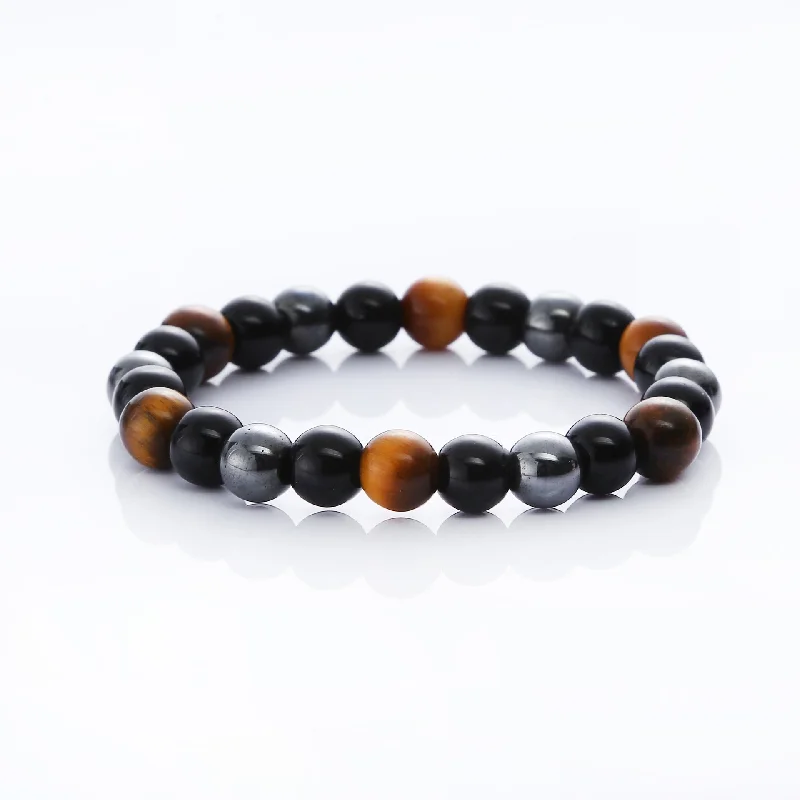 Magnet Glossy Black Tiger Eye Triple Beads Bracelet