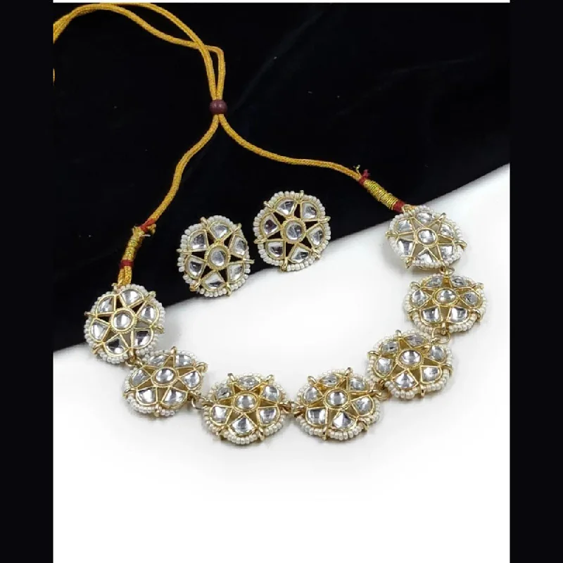 women’s double-layer necklaces-Lucentarts Jewellery Gold Plated Kundan Stone Necklace Set