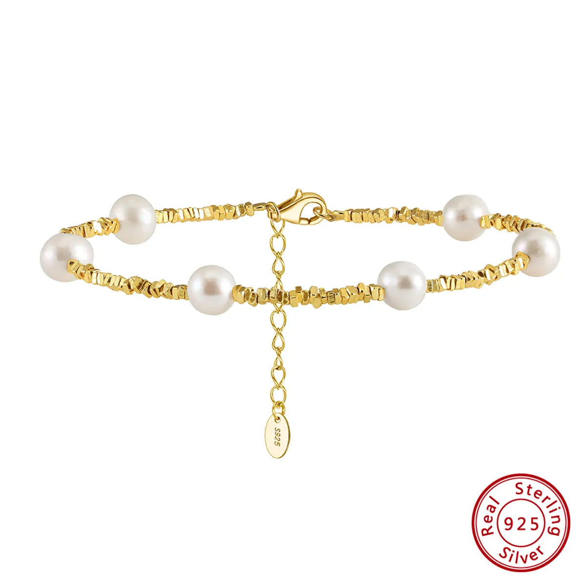 women’s sleek bangles-Elegant Simple Style Geometric Freshwater Pearl Sterling Silver Plating 14k Gold Plated Bracelets