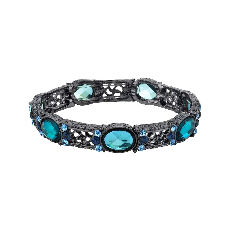 women’s birthstone bracelets-1928 Jewelry Blue And Light Sapphire Color Crystal Stretch Bracelet