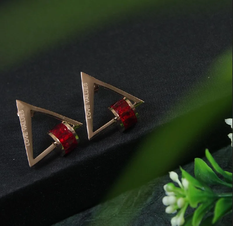 women’s fashionable earrings-Tarohi Jewels Stainless Steel Rosegold Plated Triangle Shaped Red Coloured Ring Drop Earring-STNER 2878