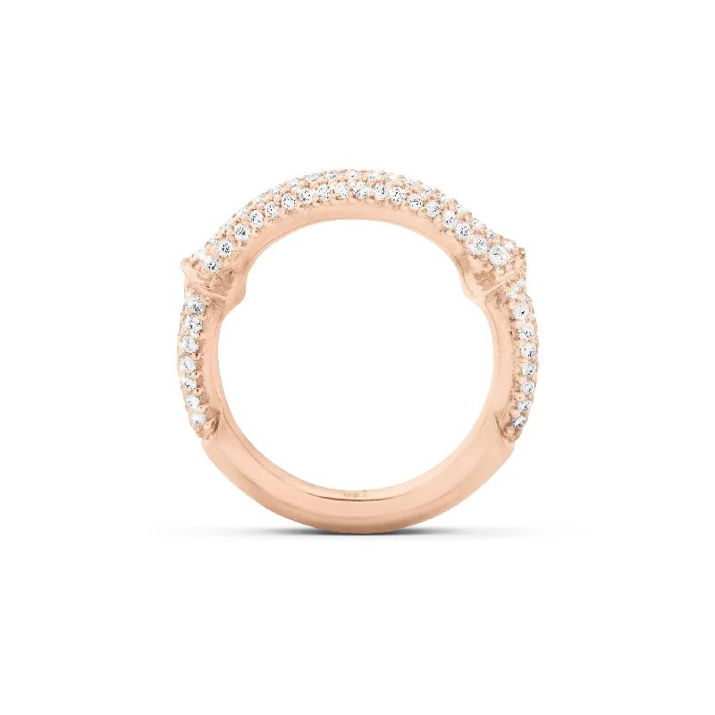 women’s statement rings-Nature Half Pavé 18K Rosegold Ring w. Diamonds